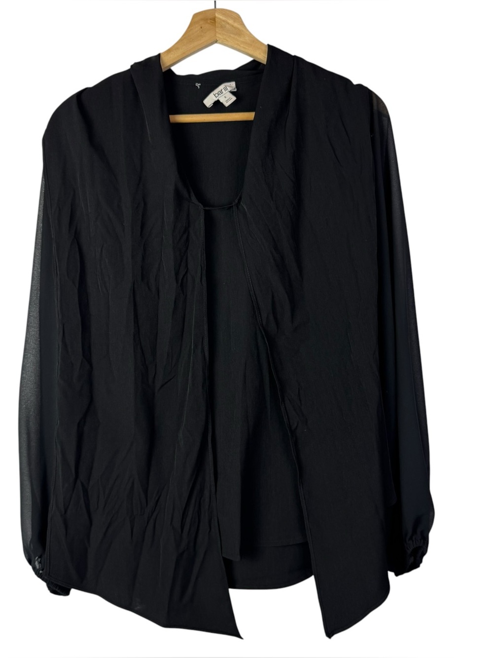 Bar III Black Drape Front Chiffon Long Sleeve Blouse S